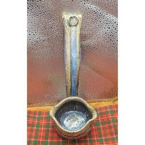 VTG M Green Cobalt Blue Studio Art Ceramic Stoneware Ladle Signed Handmade
